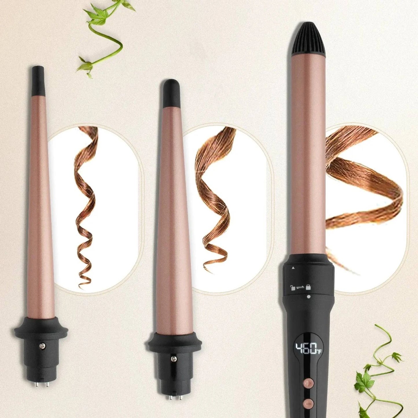 Hot & Hotter 3 in 1 Interchangeable Digital Curling Wand Set